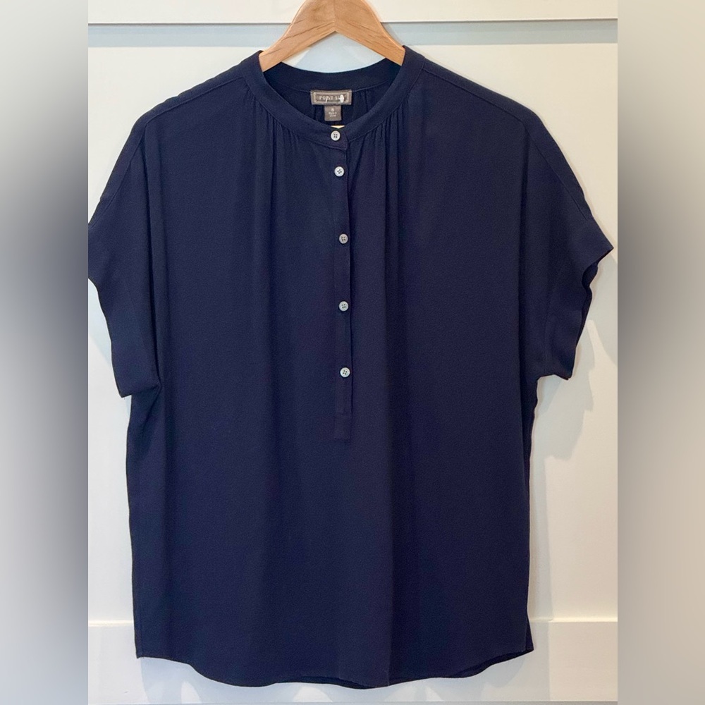 Plenty by Tracy Reese Navy Short-Sleeve Henley Blouse